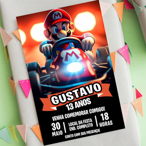 Convite Aniversário Super Mário Kart Digital