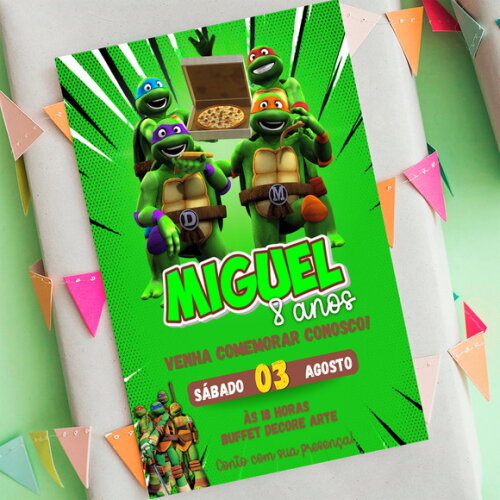 Convite Aniversário Tartarugas Ninja