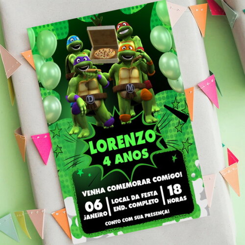 Convite Aniversário Tartarugas Ninja