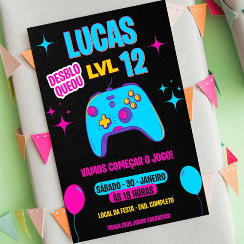Convite Aniversário Video Game Digital