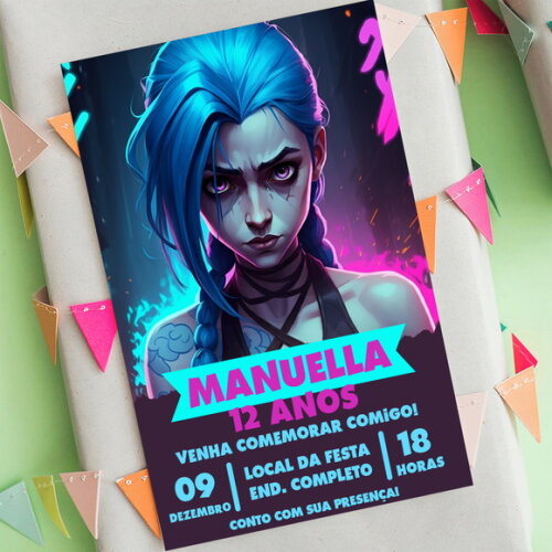 Convite Arnivesário Jinx League Of Legends Arcane