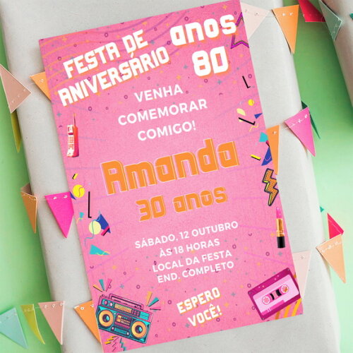 Convite Anos 80 90 Aniversário - Festa Anos 80 90 Digital 2