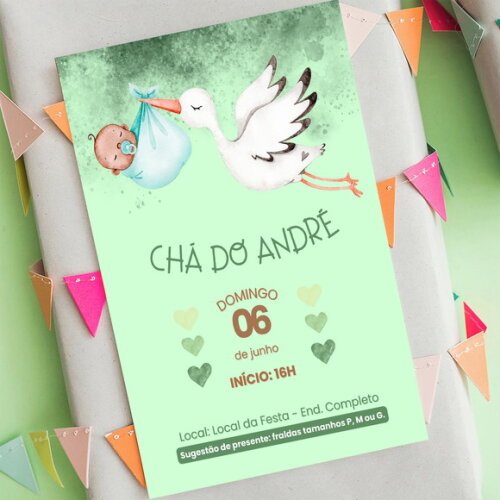 Convite Chá de Bebê Cegonha Verde
