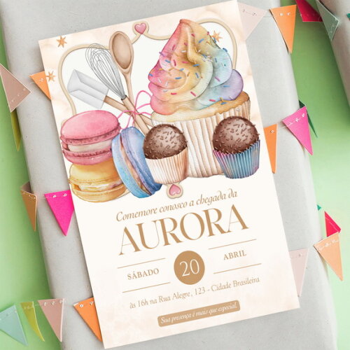 Convite Chá de Bebê Doceria Confeitaria
