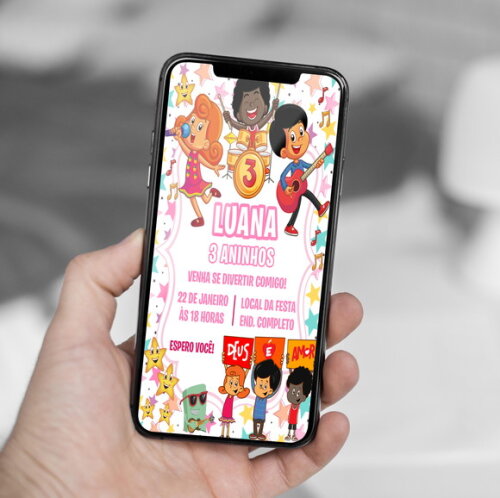 Convite de Aniversário 3 Palavrinhas Digital para Menina