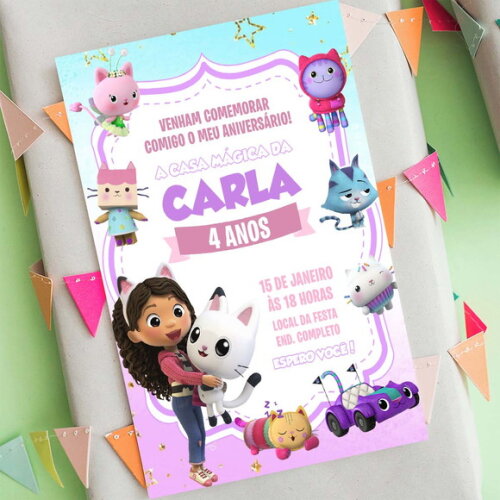 Convite de Aniversário a Casa Mágica da Gabby Digital