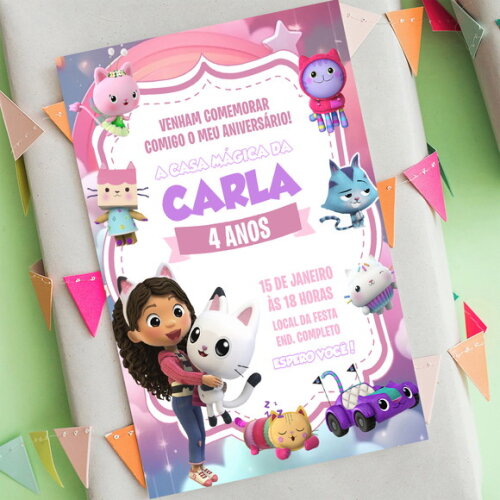Convite de Aniversário a Casa Mágica da Gabby Digital