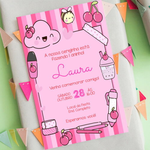 Convite de Aniversário Cereja