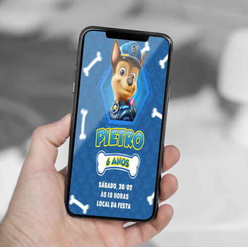 Convite de Aniversário Chase Patrulha Canina, Convite Digita