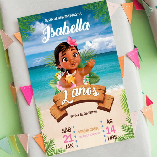 Convite de Aniversário Convite Digital Moana Baby