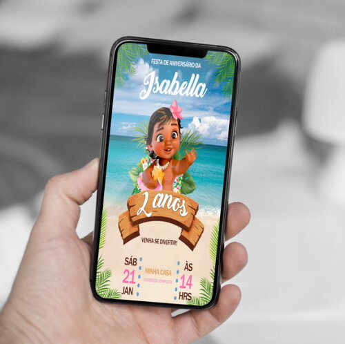 Convite de Aniversário Convite Digital Moana Baby