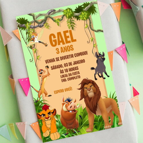 Convite de Aniversário Digital Rei Leão