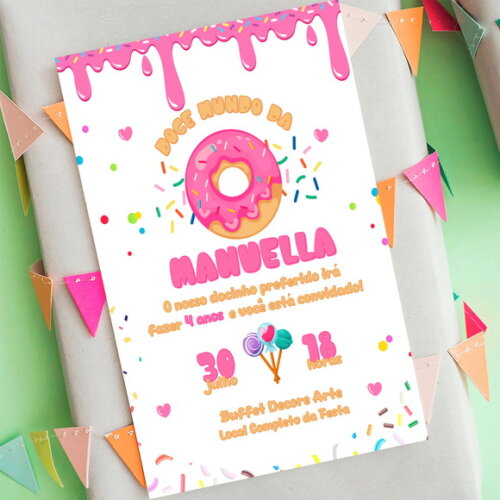 Convite de Aniversário Doces e Donuts Digital Online