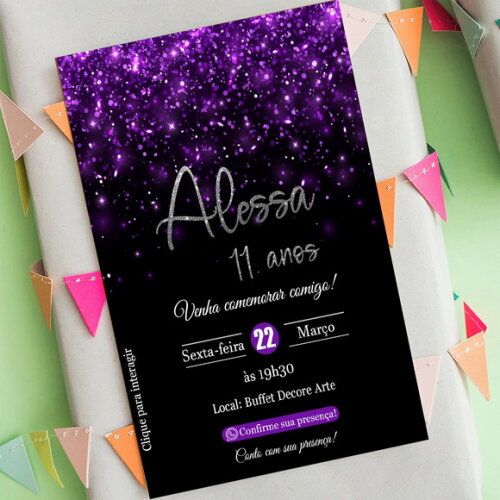 Convite de Aniversário Euphoria Roxo, Convite Interativo