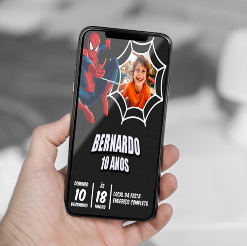 Convite de Aniversário Homem Aranha com Foto Digital
