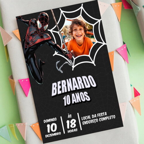 Convite de Aniversário Homem Aranha com Foto Digital