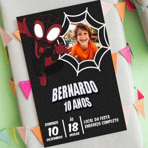 Convite de Aniversário Homem Aranha com Foto Digital
