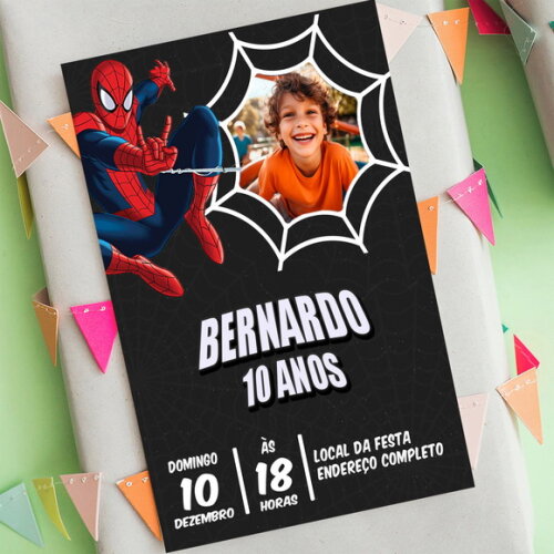 Convite de Aniversário Homem Aranha com Foto Digital