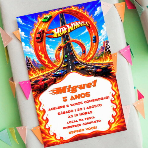 Convite de Aniversário Hot Wheels Digital