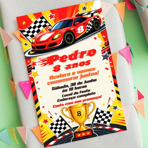 Convite de Aniversário Hot Wheels Carro de Corrida