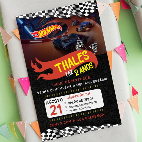 Convite de Aniversário Hot Wheels Digital
