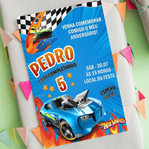 Convite de Aniversário Hot Wheels Digital