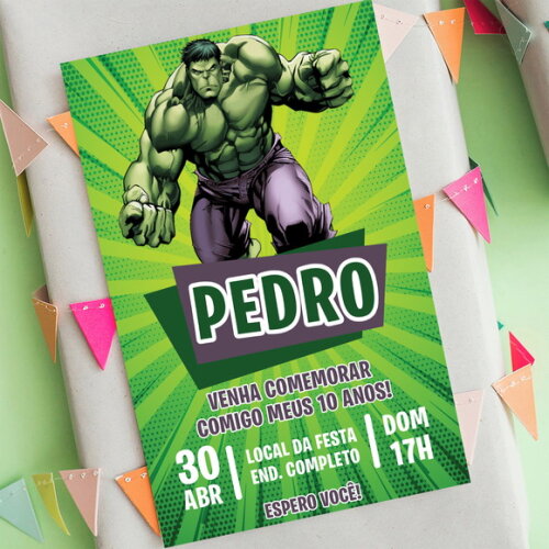 Convite de Aniversário Incrivel Hulk