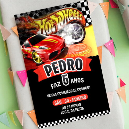 Convite de Aniversário Hot Wheels Digital