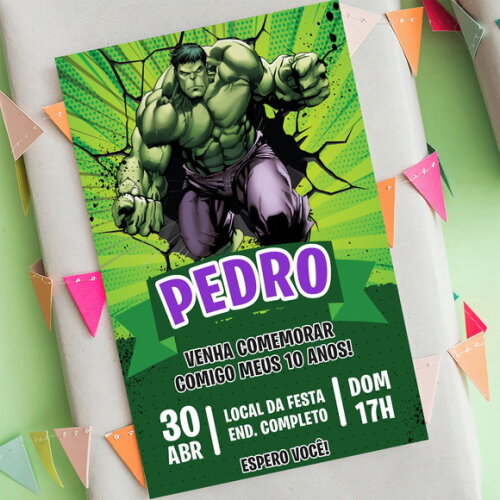 Convite de Aniversário Incrivel Hulk