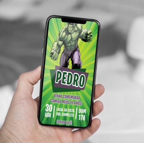 Convite de Aniversário Incrivel Hulk