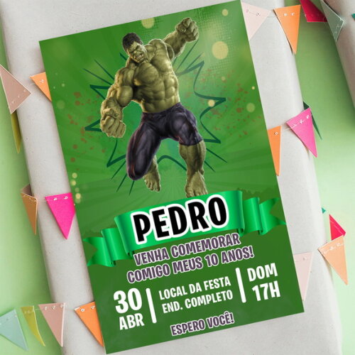 Convite de Aniversário Incrivel Hulk Digital