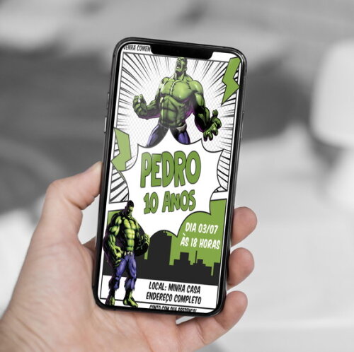 Convite de Aniversário Incrivel Hulk Digital