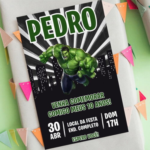 Convite de Aniversário Incrivel Hulk