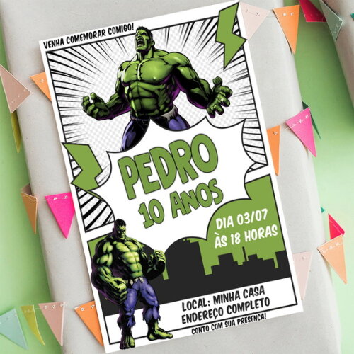 Convite de Aniversário Incrivel Hulk Digital