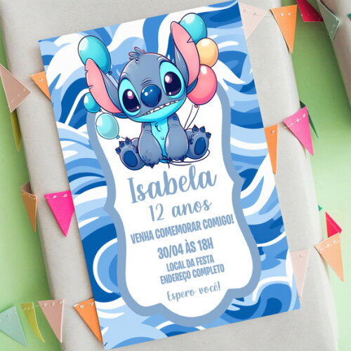 Convite de Aniversário Lilo e Stitch Digital