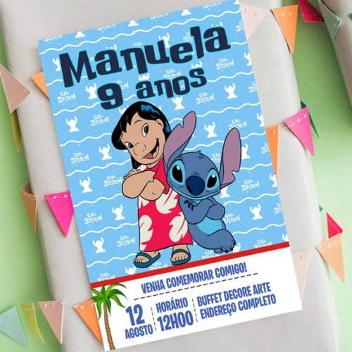 Convite de Aniversário Lilo e Stitch, Convite Digital