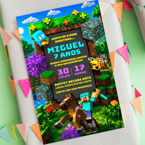 Convite de Aniversário Minecraft Digital