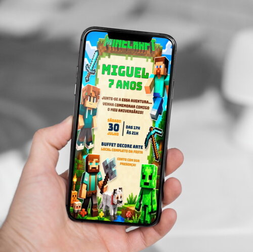 Convite de Aniversário Minecraft Digital