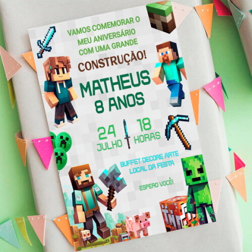 Convite de Aniversário Minecraft Digital
