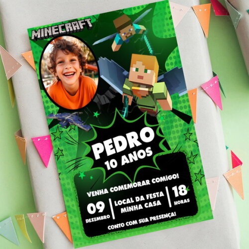 Convite de Aniversário Minecraft Digital