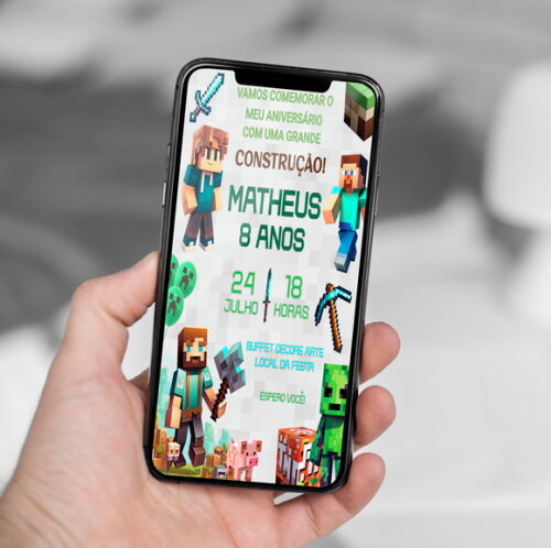 Convite de Aniversário Minecraft Digital