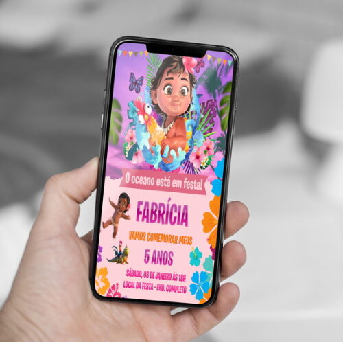 Convite de Aniversário Moana Baby Digital