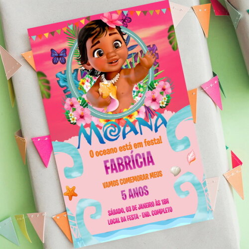 Convite de Aniversário Moana Baby Digital