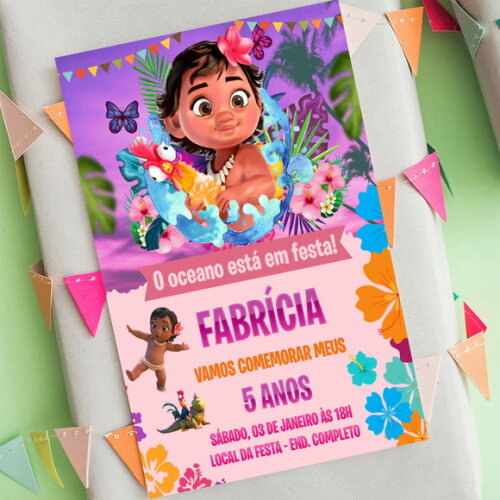 Convite de Aniversário Moana Baby Digital