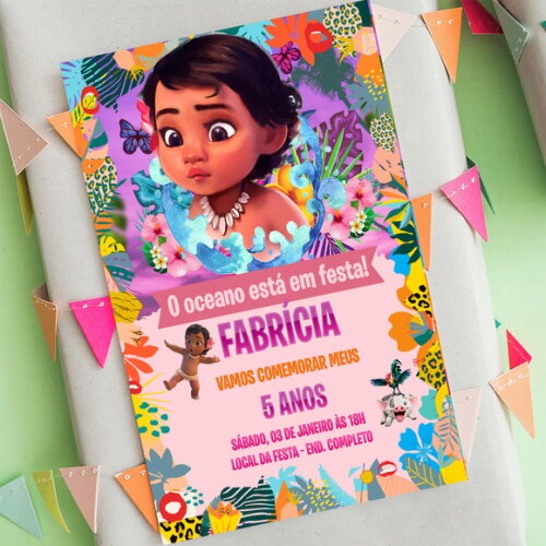 Convite de Aniversário Moana Baby Digital