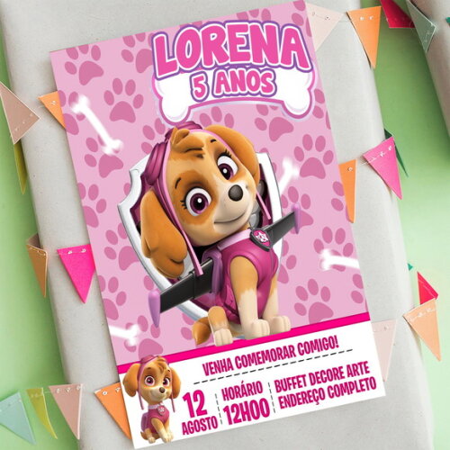 Convite de Aniversário Skye Patrulha Canina, Convite Digital