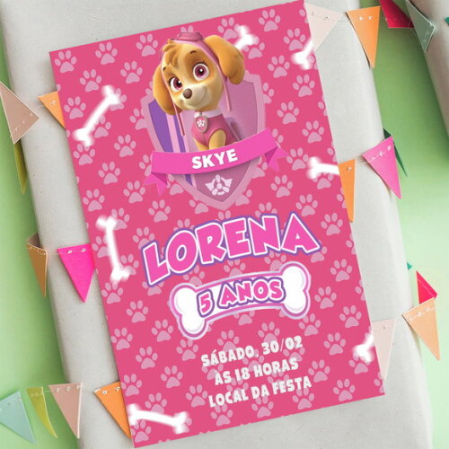 Convite de Aniversário Skye Patrulha Canina, Convite Digital