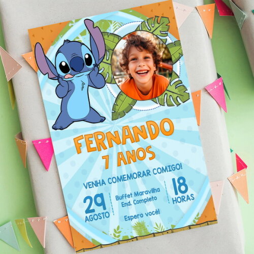 Convite de Aniversário Stitch com Foto