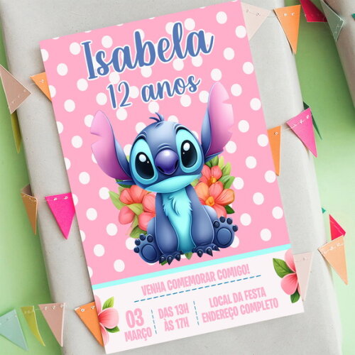 Convite de Aniversário Stitch, Convite Digital