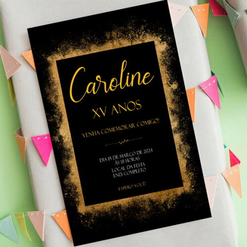 Convite Digital 15 Anos Quadro Dourado
